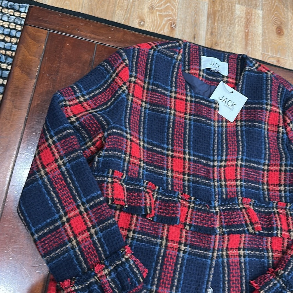 ANTHROPOLOGIE Jack by BB Dakota blue red Plaid Coat size - Picture 2 of 7